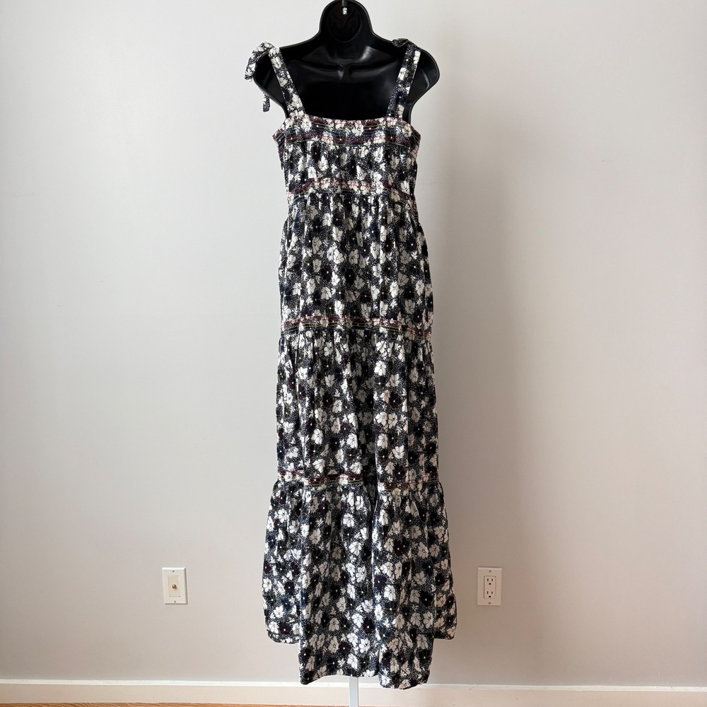 Warm NY sz 0 Floral Maxi Dress Black‎ White Tiered Resortwear Beach Lagenlook - Picture 5 of 6